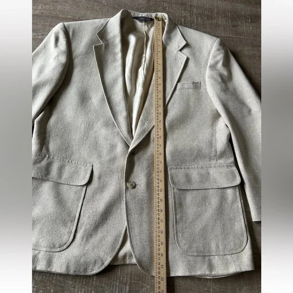 ▶️ Vintage Hopsack 100% Silk Sport Coat 43R Cream Textured Blazer Jacket USA 90s - Picture 12 of 15